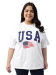 JUNEBERRY® 100% Pure Cotton Oversized Baggy Fit Cool Front Chest Graphic Printed Half Sleeve Plus Size T-Shirt for Women & Girls (GL_PS_USA_WT_3XL)