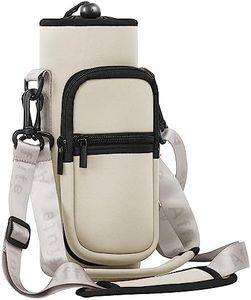 Affute Water Bottle Carrier Bag for 12-40 oz Bottles, with Adjustable Shoulder Strap,2 Pockets, Walking Camping Hiking Daypacks (Khaki)