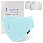 Euroca 3 Layers Face Masks Reusable Washable Breathable Made from Cotton Fabric With Nose Clip Adjustable Ear Loop For Adult - 2 Filters Included (Blue)