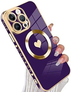 tharlet Magnetic for iPhone 14 Pro Max Case [Compatible with Magsafe] Cute Love Luxury Plating Edge Bumper Case with Full Camera Lens Case for iPhone 14 Pro Max Phone Case, Purple (6.7")