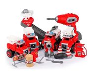 Invite Enterprise Fire Trucks Toy Playset, DIY Assembly Fire Engine Truck, Rescue Ladder Vehicles Toys ren with Screwdriver and Drill Machine, Educational Gift for Kids Toddlers Boys Girls Child