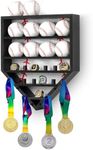Meryndou Baseball Display Case with Ring Holder – Soild Wood - Wall Mount Display Holder for Balls, Trophy, Medals, and Memorabilia – Baseball Championship Ring Case