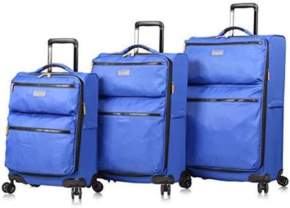 LUCAS Designer Luggage Collection - 3 Piece Softside Expandable Ultra Lightweight Spinner Suitcase Set - Travel Set includes 20 Inch Carry On, 24 Inch & 28 Inch Checked Suitcases, Royal Blue, One Size