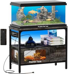 Hyomdeck 40 Gallon Fish Tank Stand with Outlet & LED Light, 39.37‘’ Aquarium Stand with Reptile Tank, Tortoise Habitat with Anti Escape Door and Acrylic Glass, Snake Tank with Ventilation Mesh, Oak