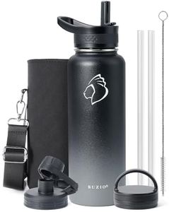 BUZIO 40 oz Water Bottle Insulated with Straw & 3 lid and Carrying Pouch, Leak Proof Anti-Slip Stainless Steel Water Flask Jug, Cold for 48 Hrs Double Vacuum Thermo Canteen, BPA-Free, Blue