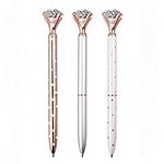 Diamond Pen Rose Gold Pen Crystal Ballpoint Pens Bling Metal Ballpoint Pen Office Supplies Black Ink Includes Extra Pen Refills (3 Pack)