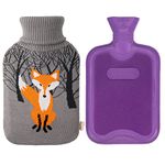 HomeTop Premium Classic Rubber Hot Water Bottle w/Cute Knit Cover (2 Liters, Purple)