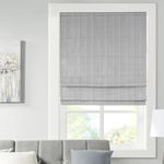 Madison Park Galen Cordless Roman Shades - Fabric Privacy Single Panel Darkening, Energy Efficient, Thermal Insulated Window Blind Treatment, for Bedroom, Living Room Decor, 34" x 64", Grey