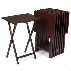 PJ Wood - Folding TV Tray Table Set - Espresso, 10-Piece