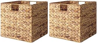 StorageWorks Rectangular Wicker Storage Baskets, Water Hyacinth Basket with Lining, Large Baskets for Cube Storage, 2-Pack