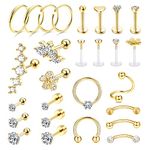 LOLIAS 27Pcs Helix Tragus Piercing Earrings for Women Men Stainless Steel Hoops Conch Piercing Jewellery Nose Lip Clicker Ring CZ Barbell Piercing Set for Girls Gift