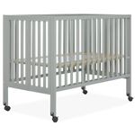 Dream On Me Quinn Full-Size Folding Crib in Cool Grey, Features Removable Wheels, Adjustable Mattress Support, and Patented Folding System, Modern Nursery