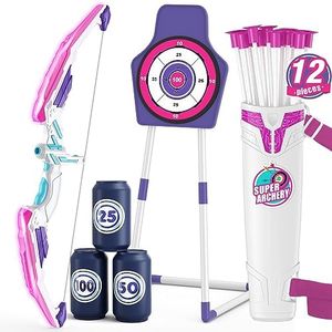 HYES Bow and Arrow for Kids, LED Light Up Archery Set with 12 Suction Cup Arrows, 1 Standing Target, 3 Score Targets & 1 Quiver, Indoor Outdoor Sport Gifts for Boys Girls Ages 4-12, Purple