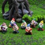 Gwindrise Mini Garden Gnomes Set of 7 - Fairy Garden Accessories, Tiny Gnome Figurines for Miniature Fairy Garden Decor, Plant Pot Decorations, Gnome Cake Toppers, or Dashboard Ornaments