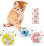 Cat Balls with Bell, Cats Interactive Toy Balls 3 Pack Colorful Soft Balls with Built-in Bell, Chewing Toys for Indoor Cats, Kittens Pets Playing, Christmas Pet Gifts