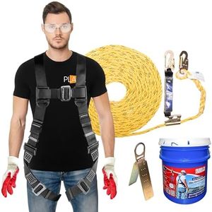 ATERET Bucket of Roof Harness Safety Kit, 50 ft. Vertical Lifeline Assembly, Reusable Anchor and Storage Bucket