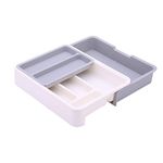 HornTide 3-in-1 Cutlery Tray Expandable Utensils Holder Plastic Kitchen Drawer Organizer for Silverware Storage and More - Gray