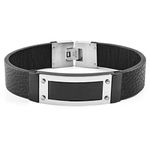 West Coast Jewelry | Crucible Stainless Steel Framed ID Black Leather Bracelet One Size