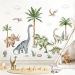 wondever Large Dinosaur Wall Stickers Tropical Animal Dino Palm Tree Plants Wall Art Decals Dinosaur Room Decor for Boys Baby Nursery Kids Bedroom (164 * 83cm)