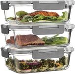 SYJBUH 3 Piece Glass Meal Prep Containers,Glass Food Storage Containers With Lids,Glass Lunch Containers,Microwave, Oven, Freezer And Dishwasher (500 Ml),Clear