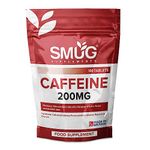 SMUG Supplements Caffeine Tablets - 100 Fast Release 200mg Pills - Improve Focus and Boost Performance and Energy - Vegan Friendly - Made in Britain