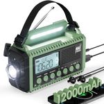 12000mAh Portable Emergency Weather Radio with Solar Hand Crank Rechargeable,7 NOAA Stations & AM/FM/Shortwave Radio, Reading Lamp, Flashlight, SOS, USB Charging Port, 3.5mm Earphone Jack for Survival