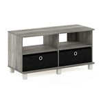 FURINNO Andrey Entertainment Center with Bin Drawers, French Oak Grey/Black