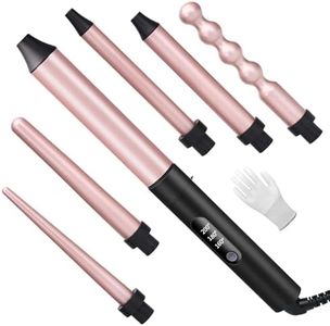 Unipampa Rizador Pelo Profesional, 6 en 1 Rizador de Pelo, 9-32mm Planchas Rizadoras, Plancha Pelo Ondas, Temperatura Ajustable, Revestimiento de Cerámica,con guantes