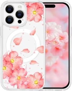 Tcaraersing for iPhone 16 Pro Max Flower Case Magnetic [Compatible with MagSafe] Floral Pattern Clear Shockproof [Hard PC Back Soft TPU Edge] Slim Cover for Girls Women 16 Pro Max, Cherry Blossom