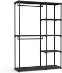 SONGMICS Freestanding Wardrobe, Foldable Closet, Coat Rack with Clothes Rails, Clothes Rack, Open Storage Wardrobe, Storage Organiser, Cloakroom, Bedroom, 43 x 124 x 182 cm, Black RYG026B02