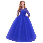 Flower Girls Dress Kids Lace Tutu Tulle Princess Party Pageant Wedding Bridesmaid Maxi Long Dress Little Big Girl First Communion Birthday Evening Formal Cocktail Ball Prom Gown Royal Blue 9-10 Years