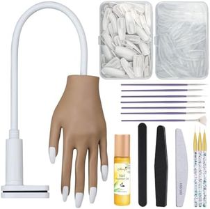 Acrylic Practice Hand Fake Nails Kit, BORNBYME Upgrade Nail Training Adjustable Finger Kits with Nail File, Nail Brush and Nail Brush Kit,200 PCS Nail Tips, White
