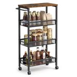 VASAGLE Slim Rolling Cart, 4-Tier Storage Cart, Narrow Cart with Handle, 8.7 Inches Deep, Metal Frame, for Kitchen, Dining Room, Living Room, Home Office, Rustic Brown and Black ULRC033B01