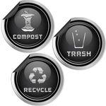 Trash Recycle and Compost Magnets for Kitchen Cans and Recycling Bins, Dual Trash and Recycle Magnet for Garbage Cans, 2 Silver Round Magnetic Sticker, 2.75 x 2.75 Inch Home Outdoor Waste Bin