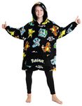 Pokemon Oversized Hoodie Blanket for Kids, Pikachu Gifts for Boys (Black Aop)