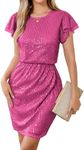 GRACE KARIN Dressy Sparkly Cocktail Dresses for Women Wedding Guest Elegant Short Sleeve Formal Dress Pink 2XL