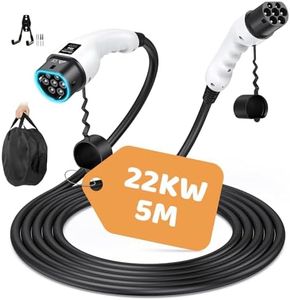 Qkcabo Type 2 to Type 2 EV Charging Cable 22 KW 32Amp 480V, Three Phase, 5 Meters Cable for Electric Vehicle Car/PHEV, IEC 62196-2/Mennekes EVs|Tesla,BYD,MG,Cupra, Polestar,Kia