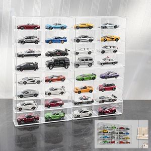 Nisshinn KASTUN Display Case for 32 Hot Wheels,Matchbox Cars,Display Case Wall Mount,Transparent Storage Case for 1/64 Diecast Cars,Wall Hanging,Stackable,Clear,Dustproof