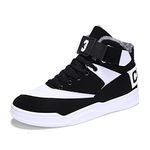 FZUU Men's Fashion High Top Leather Street Sneakers Sports Casual Shoes, White-p65, 7.5