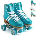 Osprey Retro Quad Roller Skates for Adults – Women's Lace Up High Top Roller Boots - Multiple Designs, Glitter Blue, UK ADULT 4/EU 37