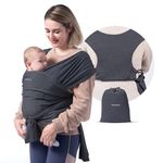 Momcozy Baby Wrap Carrier Slings, Infant Carrier Slings for Newborn up to 50 lbs, Baby Wrap Adjustable for Adult Fits Sizes XXS-XXL, Easy to Wear Baby Carriers, Ergonomic Front Facing/Back, Deep Grey