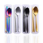 Facune 4 Sets Portable Travel Cutlery, Stainless Steel Utensil Set with Case, Reusable Flatware Set, Knife Fork Spoon Chopsticks Tableware Set for Office School Camping Picnic or Daily Use(4 Colors)