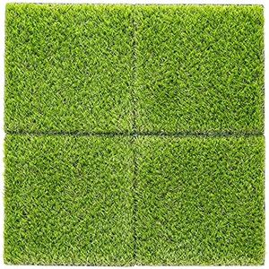 Navaris Artificial Grass Squares - 12" x 12" Fake Green Grass Squares Panels for Indoor and Outdoor Use - Fake Grass Patches for Lawn - Pack of 4