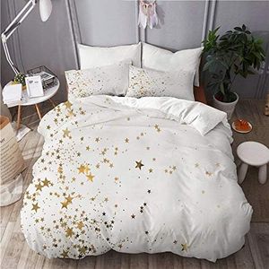 RUBEITA avec Fermeture Éclair-Sets de Housse Couette en Microfibre,Bits de Paillettes dorées de différentes Tailles en Forme d'étoile sur Fond Blanc,1 Housse de Couette 220x240 + 2 Taies d'Oreillers