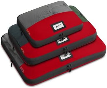 ZOOM LITE Set of 3 Durable Compression Packing Cubes Travel Organizer for Suitcases Made from Recycled Plastic Bottles, Featuring Double Zippers for Hassle-Free Packing Travel Essentials - Red
