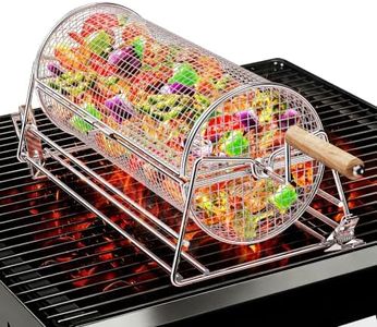 2-in-1 Rolling Grill Basket 304 Stainless Steel Rotatable with Dual Handles
