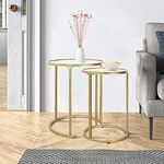 RiteSune Modern Round Center Table for Living Room, Minimalist Nesting Coffee Table, Sofa Side Tea Table Tempered Glass-top with Metal Frame, Large: 49.5x59cm; Small: 37.5x54cm, Easy Assembly, Gold