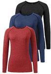 Star Vibe 3 Pack Dry Fit Long Sleeve Tshirt for Women Moisture Wicking Long Sleeve Tee Outdoor Compression Running Workout Tops Black/Navy/Wine Red L