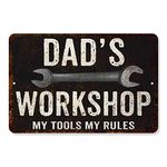 Dad's Workshop Sign Man Cave Rustic Décor Accessories Bar Beer Gift Dad Workshop Fathers Grill Gas Mechanic Men Motorcycle Plaque Pub Rod Room Rustic Mancave 8 x 12 High Gloss Metal 208120061074