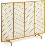 GiantexUK Fireplace Screen, Heavy Duty Metal Mesh Spark Guard with Stand, Freestanding Indoor Outdoor Spark Protection Fire Guard Barrier for Child Baby Pet Open Fire, 98 x 80cm (Gold)